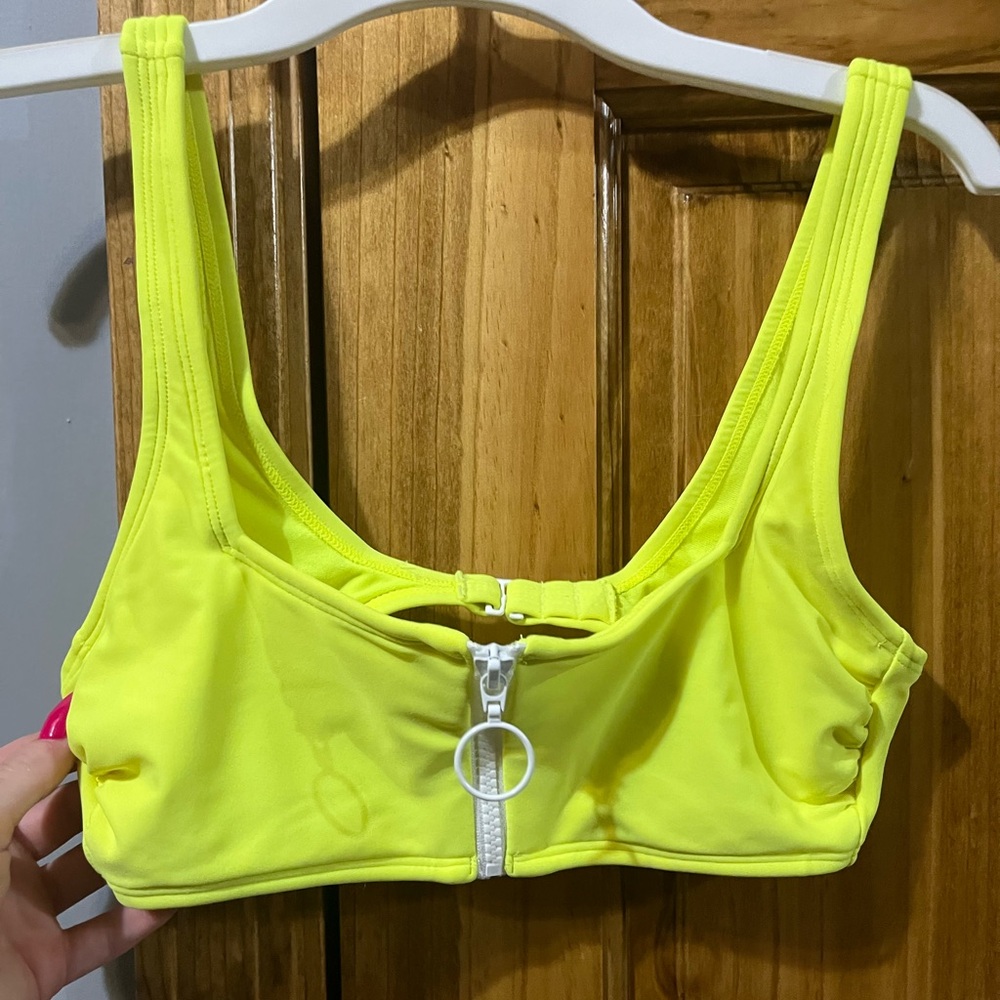 Small Neon Yellow Zip Up Bikini Top
